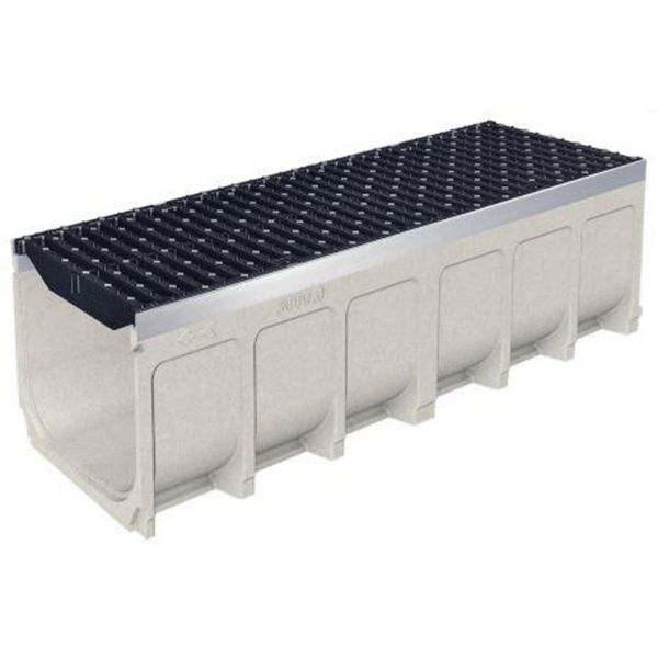 Caniveau en béton polymère MEADRAIN SV 2000 avec feuillures acier galvanisé et grille fonte D400 - Largeur 200,0 mm - Longueur 1 m