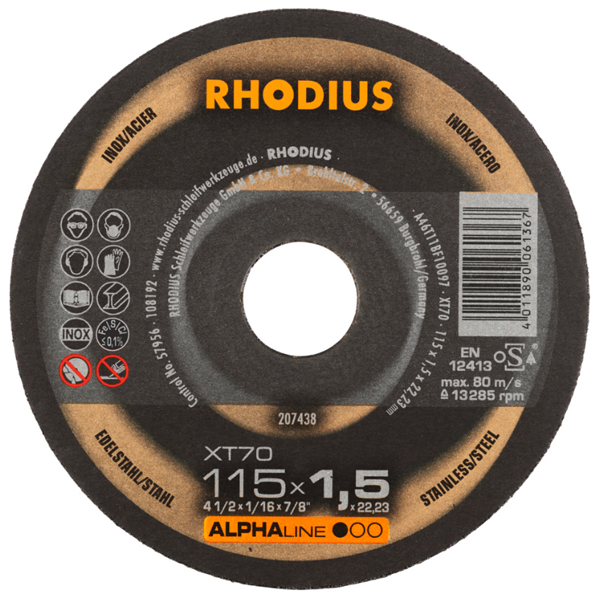 Disque à tronçonner acier inox XT70 Rhodius 115 x 1.0 x 22.23 mm 207436