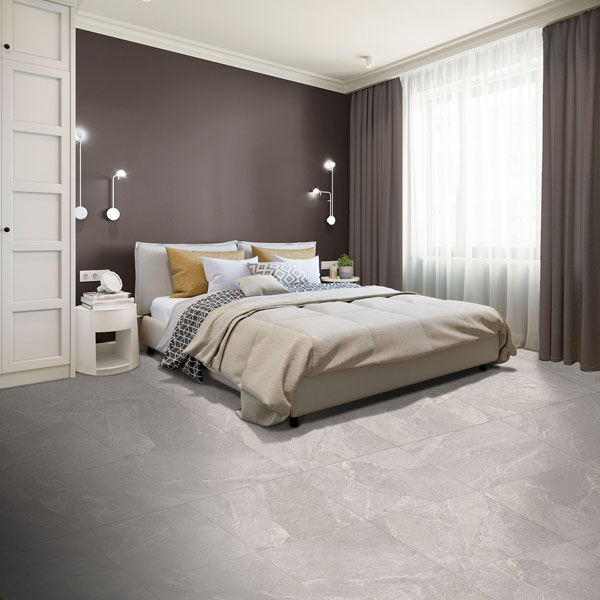 Carrelage sol intérieur effet pierre en grès cérame rectifié - Resha - 60 x 60 cm - ép. 9 mm - Smoke
