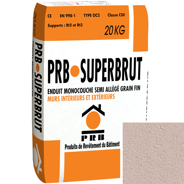 Enduit monocouche semi-allégé à grain fin PRB Superbrut type OC2 - Roussillon - sac de 20 kg