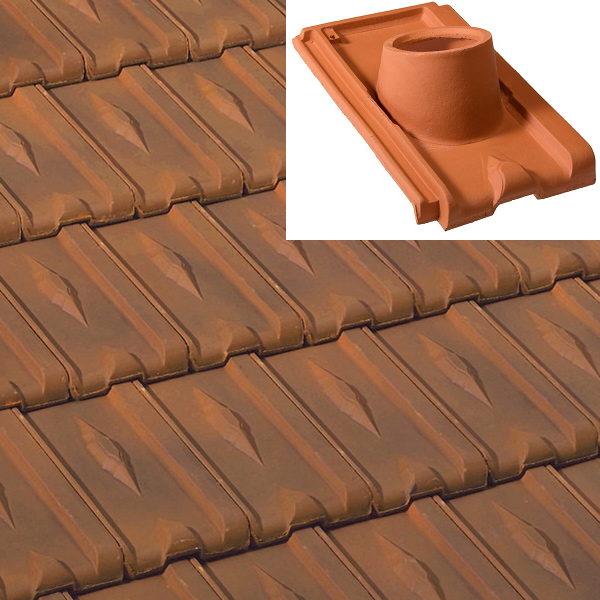 Tuile à douille Losangée Héritage en terre cuite - BMI Monier - Diamètre 120 mm - Brun Rustique