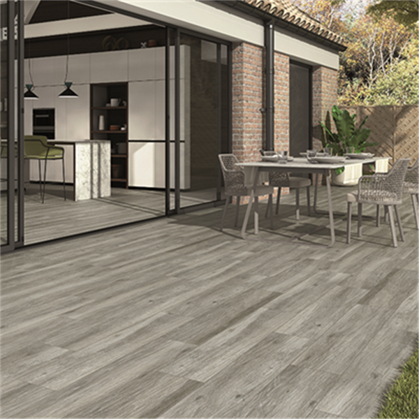 Carrelage extérieur en grès cérame émaillé effet bois Pecan Grip - 120 CM x 23,3 CM - ép. 8,7 MM - Taupe