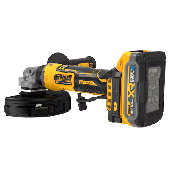 Meuleuse d'angle sans fil 18V 125 mm - DCG404S2T-QW Dewalt - En coffret avec 2 batteries 3,5 Ah Powerstack et chargeur + 3° batterie offerte