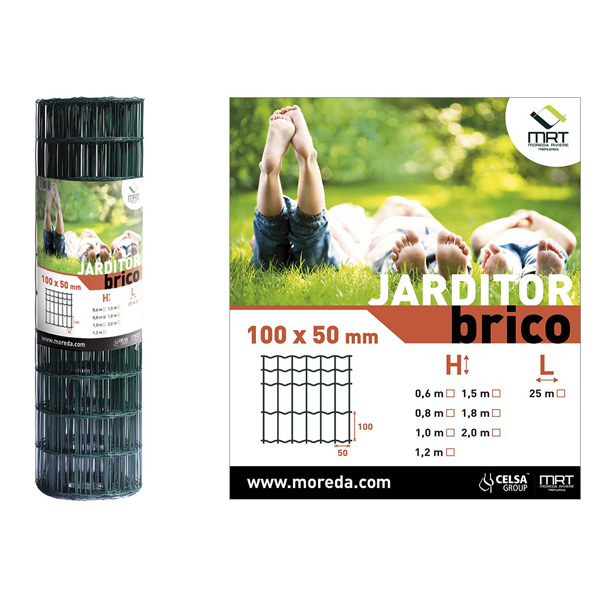 Grillage souple vert 6005 - Jarditor Brico - fil Ø2,10 mm galvanisé et plastifié - maille 100 x 50 mm - 25,00 M x 1,00 M