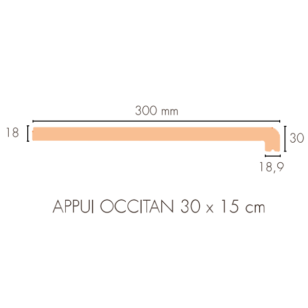 Appui de fenêtre Occitan Terreal AP10 en terre cuite lisse - Rouge - 300 MM x 150 MM x 30 MM - épaisseur 18 MM