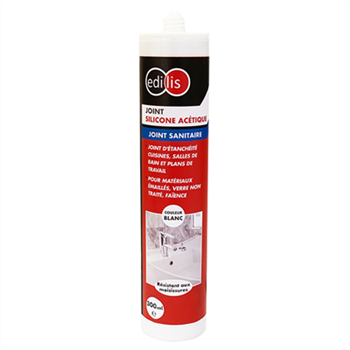 Joint mastic silicone acétique cuisine - Edilis - Cartouche 300 ml - Blanc
