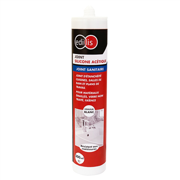 Joint mastic silicone acétique cuisine - Edilis - Cartouche 300 ml - Blanc