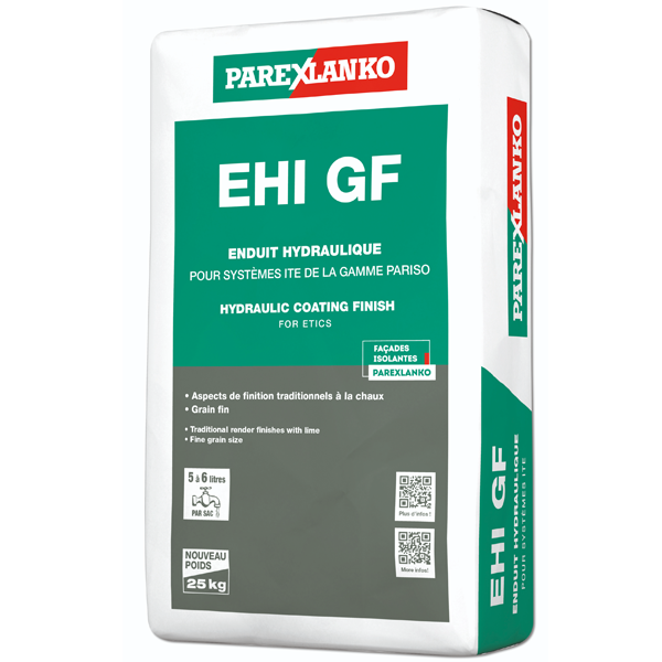 Enduit hydraulique épais EHI GF grain fin Parex - G40 Gris fumé - Sac de 25 KG