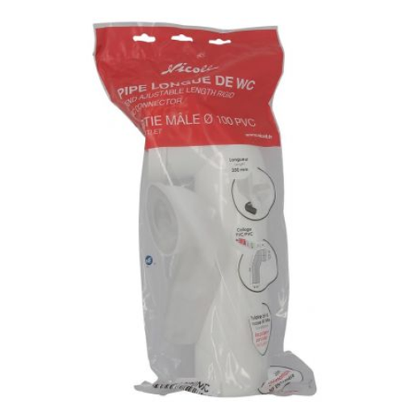 Pipe longue Nicoll pour WC - Diamètre raccord 100 mm - Angle 90° - PVC Blanc