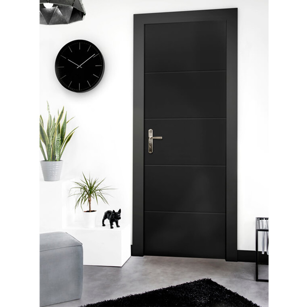 Bloc-porte alvéolaire rainuré prépeint à recouvrement - Huisserie 88/56 et joint confort - serrure PDDT - Quattro Chauvat Portes - 204 CM x 83 CM - Poussant droit