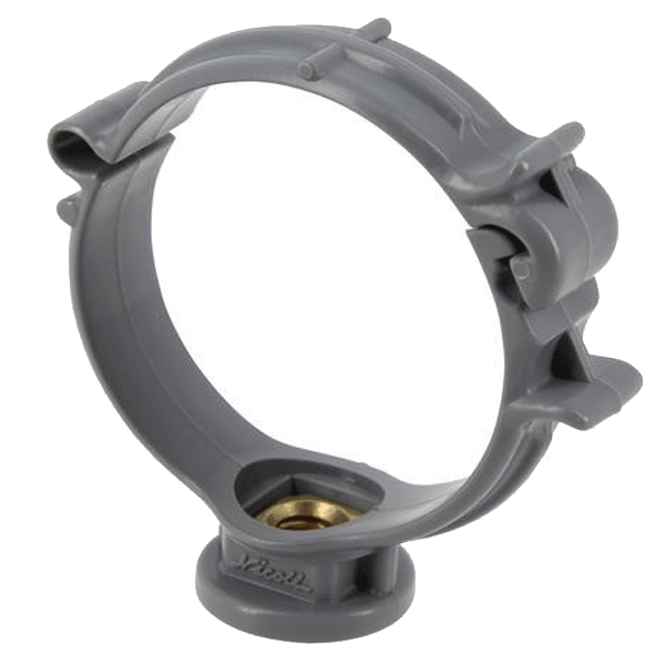 Collier de fixation monobloc à visser pour canalisations PVC - polypropylène gris - insert métallique au pas de 7 x 150 - Ø50 mm Nicoll