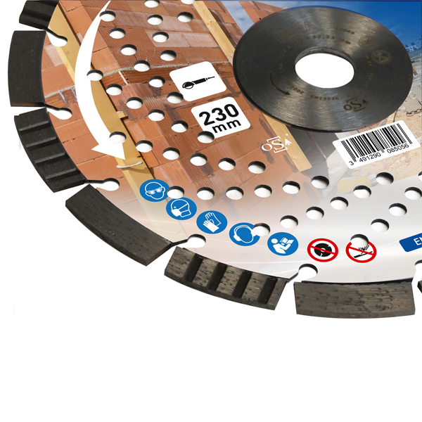 Disque diamant expert pour découpe matériaux durs Ø 230 mm - Obra - 16 segments - Alésage 22,23 mm