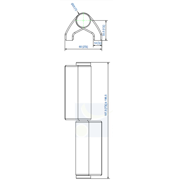 Paumelle déportée à souder Mantion 1514GJSOL - hauteur réglable - ouverture à gauche - axe Ø 14 mm