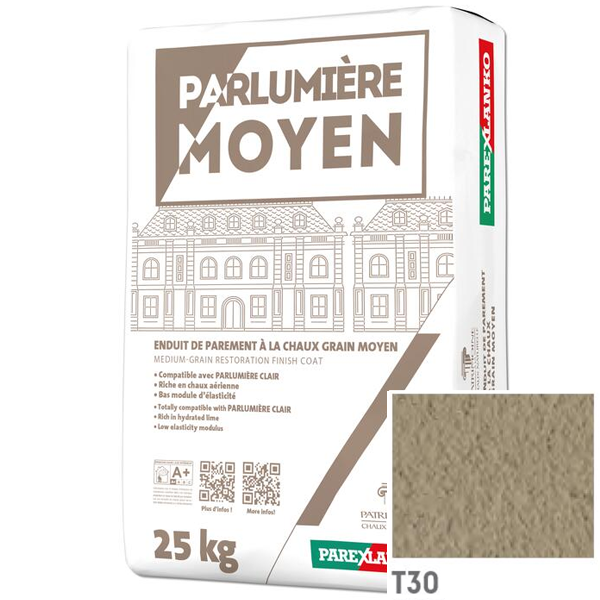 Enduit de parement à la chaux à grain moyen Parexlanko Parlumière - T30 Terre d'argile - Sac de 25 KG