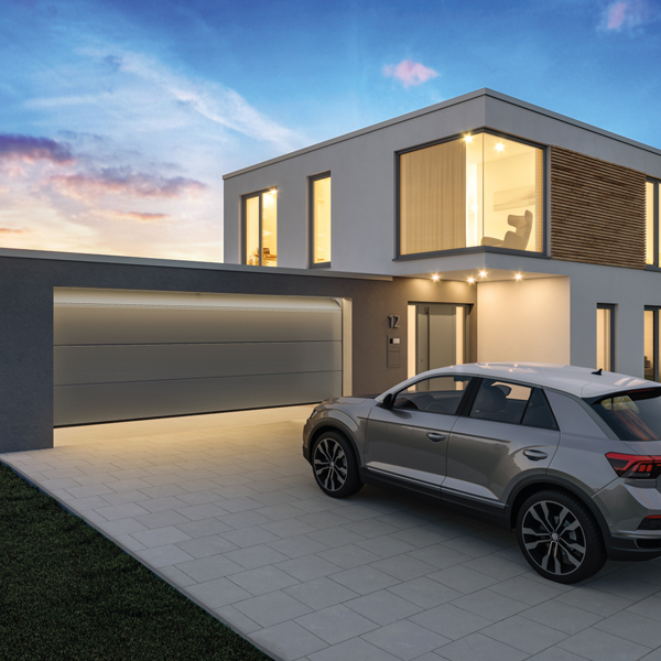 Porte de garage sectionnelle motorisée EuroMatic Tubauto - Largeur 2375 MM - Hauteur 2000,00 MM - Lisse Planar rainures L - Anthracite RAL 7016