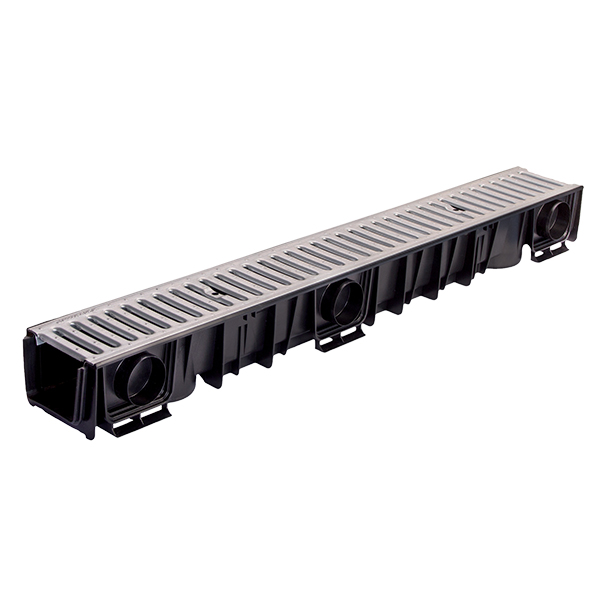 Caniveau en pied + grille Obra PEHD polyéthylène longueur 1 mètre