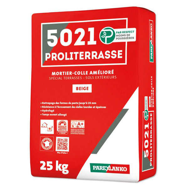 Mortier colle extérieur amélioré pour les sols de terrasse - 5021 Proliterrasse Beige - Sac de 25,0 kg