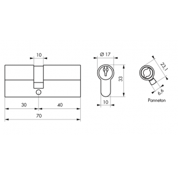 Cylindre européen double entrée laiton Thirard mécanisme 5 goupilles 30 x 40 mm - livré avec 3 clés