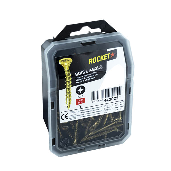 Vis bois Rocket tête fraisée Pozi - Acier bichromaté - Filetage partiel - ⌀ 3,0 mm x 30,0 mm – Boîte de 240
