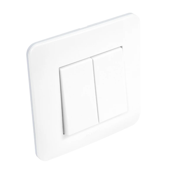 Interrupteur double Va et Vient - 85 x 85 x 41 mm - Courant 10A - Tension 250V - ABS - Blanc