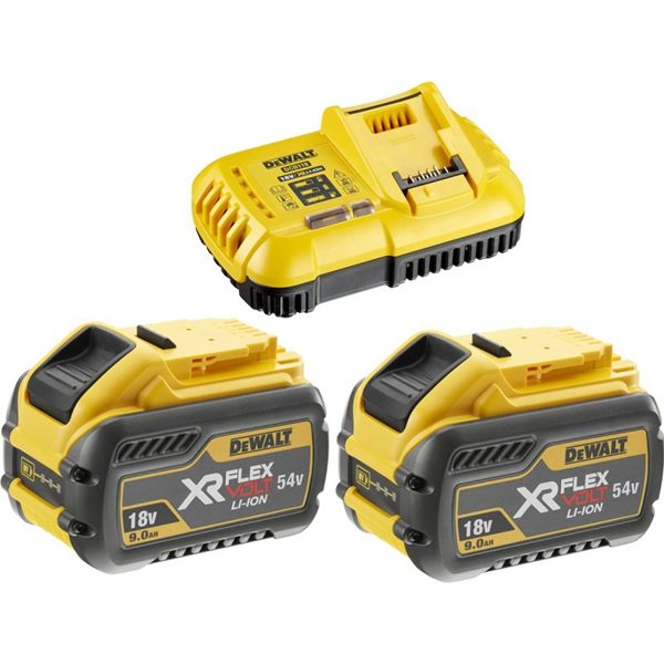 Pack de démarrage DeWalt Flexvolt 2 batteries 54V/18V 9.0Ah 1 chargeur rapide DCB118X2