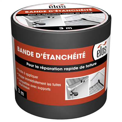 Bande d'étanchéité à l'eau autocollante bitumineuse Elos - 10 CM x 3 M - Gris