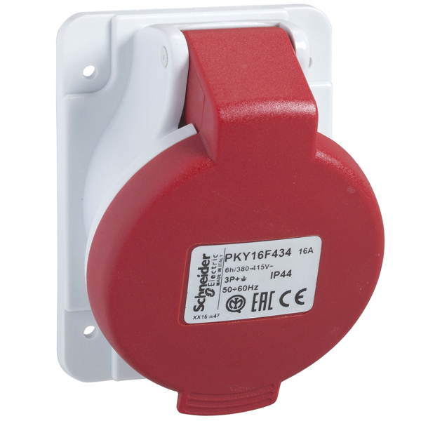 Socle de prise industrielle coudée 3P+T Schneider PratiKa - IP44 - IK08 - 16 A - 380 à 415 V