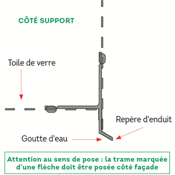 Profilé goutte d’eau en PVC entoilé systèmes ITE PARISO Parex IPGE finitions minces - L. 2,5 ml - repère 5 mm