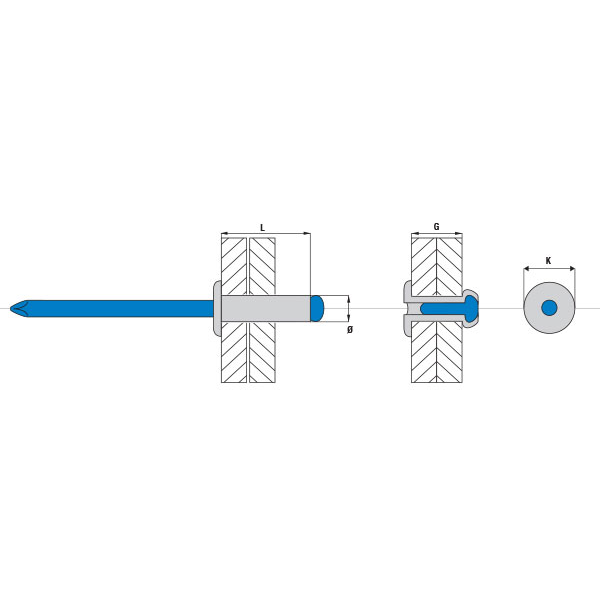 Rivet aveugle standard aluminium acier tête plate serrage de 6.0 à 8.0 mm diamètre 4.8 mm longueur 12 mm - boîte de 250