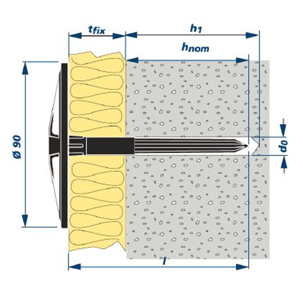 Cheville à frapper INCO II tête extra large pour isolant souple diamètre 8x130mm - boîte de 250