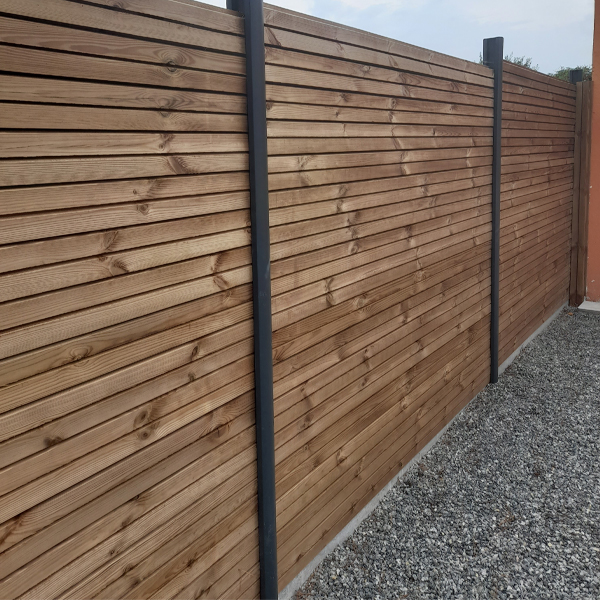 Lame de clôture Doubléo effet faux claire-voie en Sapin du Nord traitée Classe 3 marron - 44 x 130 mm - Long. 2,00 M