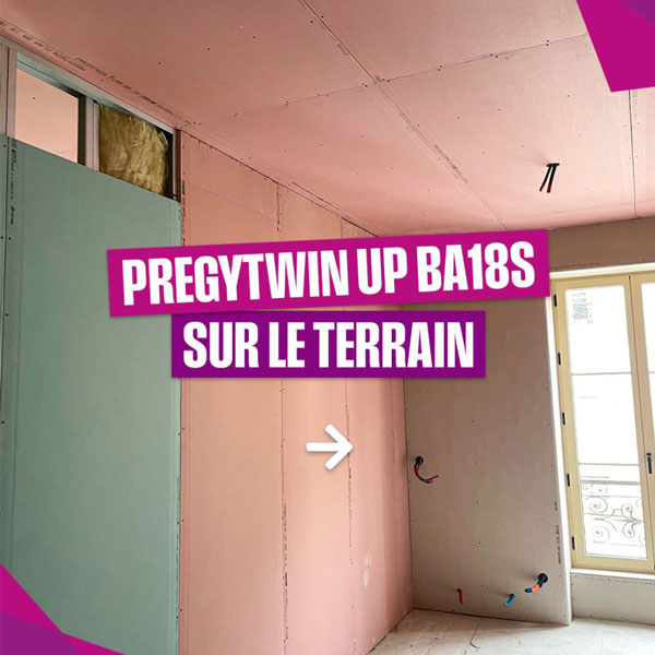 Plaque de plâtre acoustique ultra-légère à haute dureté et résistance au feu - Prégytwin Up BA18 S - 2,70 M x 0,90 M - ép. 18,0 MM