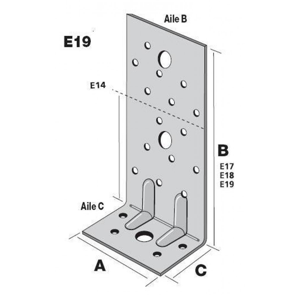 Équerre renforcée E14 75x80x50 mm épaisseur 2 mm