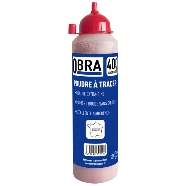 Poudre à tracer extra-fine Rouge Obra pour cordeau de marquage - sans soufre - biberon de 0,40 KG