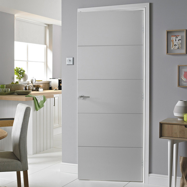 Bloc-porte alvéolaire rainuré prépeint à recouvrement - Huisserie 88/56 et joint confort - serrure PDDT - Quattro Chauvat Portes - 204 CM x 83 CM - Poussant droit