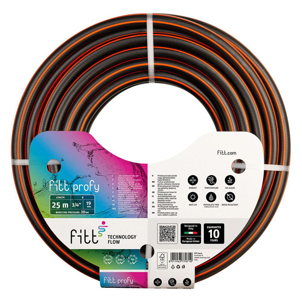 Tuyau d'arrosage professionnel Profy Fitt - Diamètre 15 mm - Longueur 25 mètres - Noir