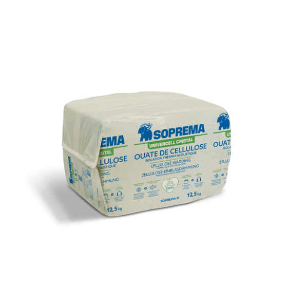 Ouate de cellulose Univercell Cristal Soprema - isolation thermo-acoustique planchers combles perdus -