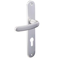 Ensemble poignée de porte à clé en I Vachette Budget - argent - entraxe fixation 165 mm - carré 7 mm