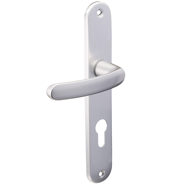 Ensemble poignée de porte à clé en I Vachette Budget - argent - entraxe fixation 165 mm - carré 7 mm