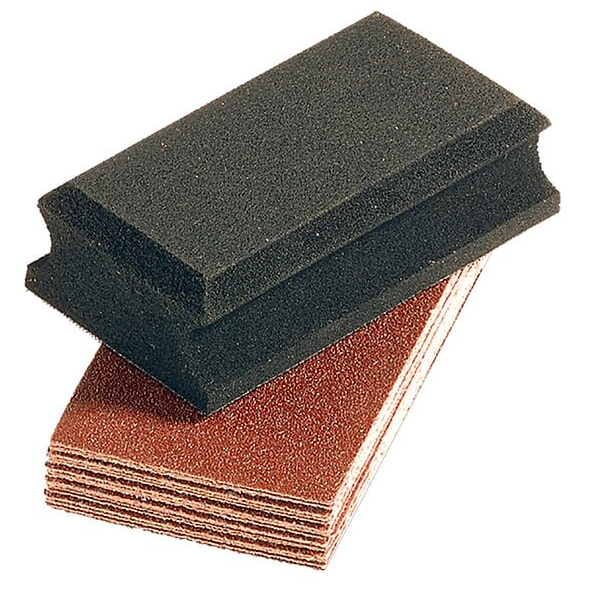 Cale de ponçage manuel SEA avec 20 feuilles abrasives pour bois ou métal peint - 72x123mm - grain 40, 80 et 120