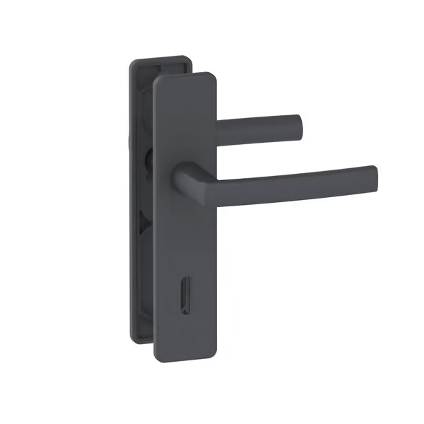 Ensemble poignée de porte à clé en L Vachette Koya - alu noir - entraxe fixation 195 mm - carré 7 mm