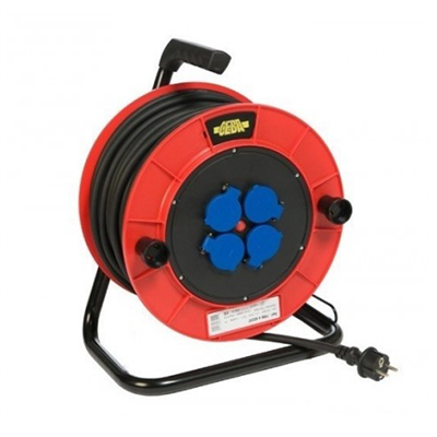 Enrouleur électrique avec disjoncteur thermique - 4 prises à clapet - Câble 25M 3G 2,5