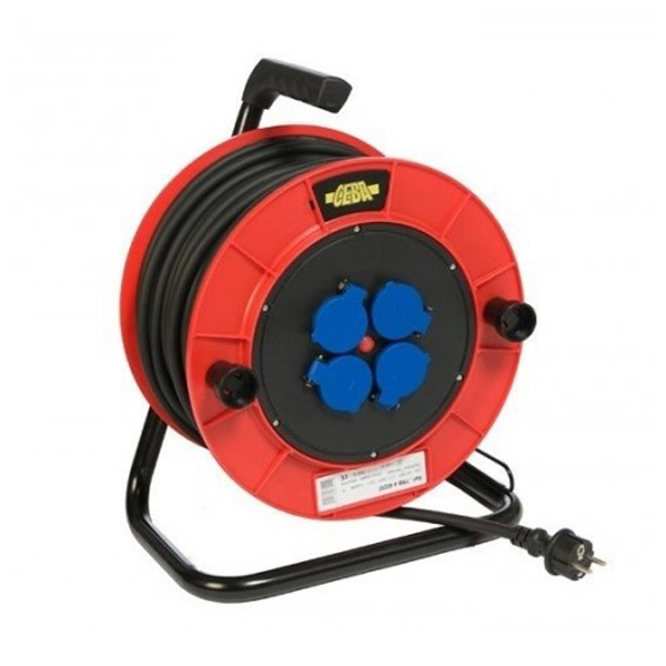 Enrouleur électrique avec disjoncteur thermique - 4 prises à clapet - Câble 25M 3G 2,5