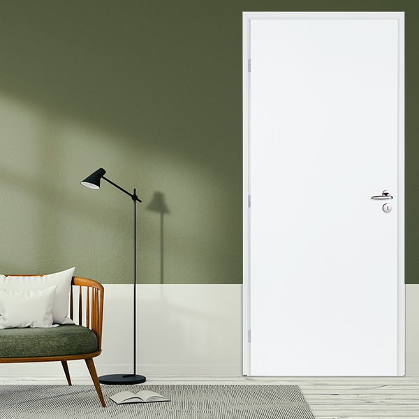 Bloc-porte prépeint plan blanc à âme alvéolaire - Gypso - serrure PDDT - 204 CM x 63 CM - droit poussant