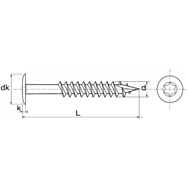 Vis de charpente tête plate large Inox A2 six lobes Acton 8 x 140 mm - boîte de 50