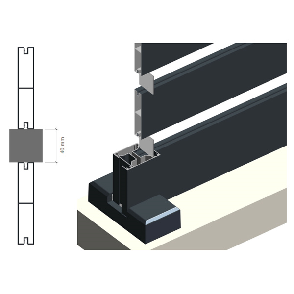 Entretoise 40 x 40 mm Alu laquée pour espacement régulier entre lames Louver 110 - Open 100 et Wide 200 - Lot de 96 pièces