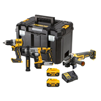 Ensemble de 3 machines Dewalt XR 18V 5Ah perceuse-visseuse DCD800 perforateur SDS-Plus DCH172 et meuleuse 125 mm DCG405 - en coffret avec 2 batteries et chargeur