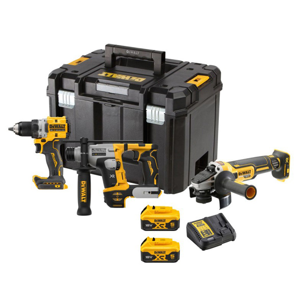 Ensemble de 3 machines Dewalt XR 18V 5Ah perceuse-visseuse DCD800 perforateur SDS-Plus DCH172 et meuleuse 125 mm DCG405 - en coffret avec 2 batteries et chargeur