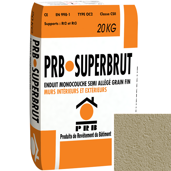 Enduit monocouche semi-allégé à grain fin PRB Superbrut type OC2 - Franche-Comté - sac de 20 kg