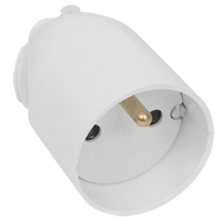 Fiche femelle Debflex - Sortie droite à coiffe - 2 pôles + terre - 16 A - 3500 W - Polypropylène - Blanc